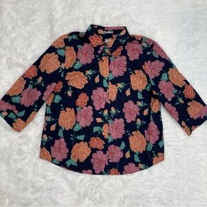 Chicos Size 3 Women’s Floral Button Up Shirt Blouse Plus Resortwear Tropical